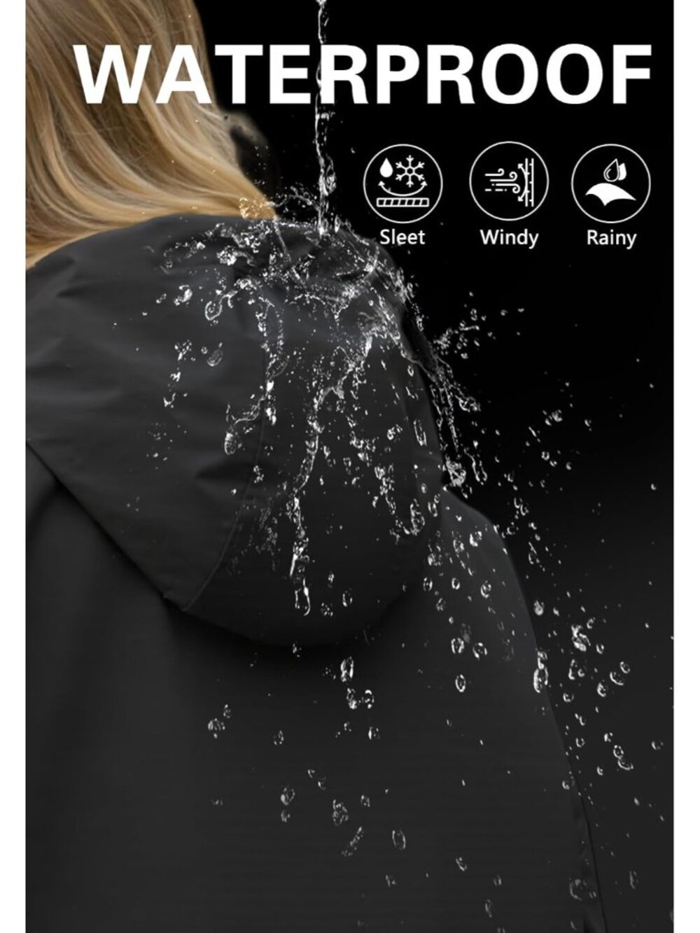 Women's Brown 100% Polyester Hooded Long Windbreaker Hiking Packable Rain Jacket - Picture 3 of 5